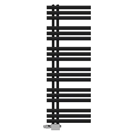 Badheizkörper 500x1400mm Schwarz Seitenanschluss mit Ventil Universal