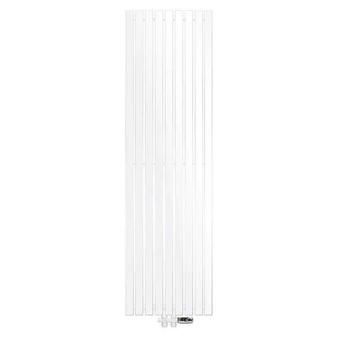 LuxeBath Badheizkörper Paneelheizkörper mit Durchgangsform Thermostatventil 480x1600 mm Weiß - Weiß - Weißer vertikaler Paneelheizkörper mit Chromventilen.