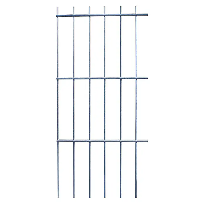 Hadra Mattenzaun - L x H: 2,5 x 1,23 m, Grau, Verzinkt - Das Bild zeigt einen blauen Metallgitterzaun mit rechteckigen Maschen. Ein stabiles und sicheres Zaunelement für den Außenbereich.