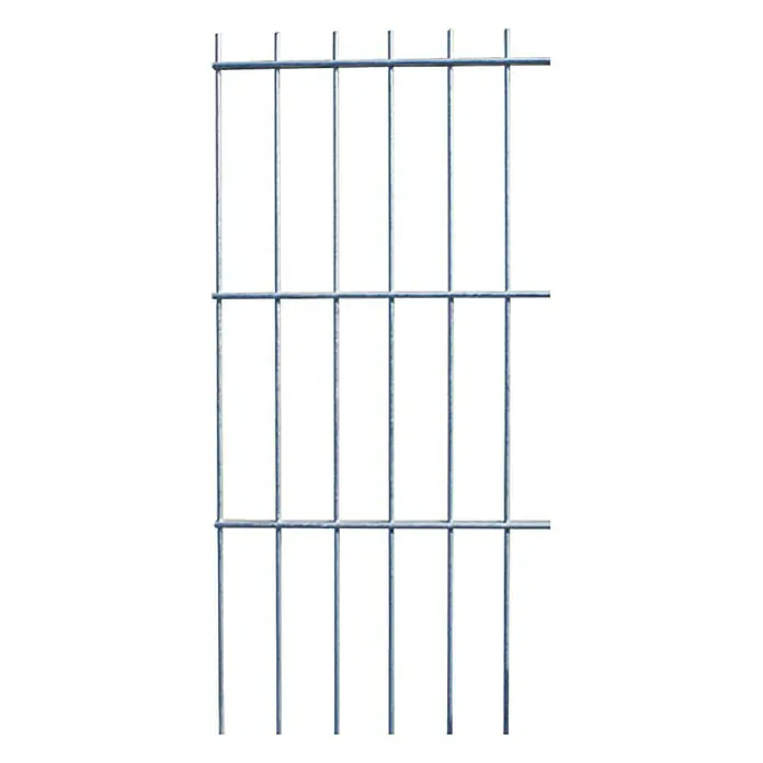 Hadra Mattenzaun - L x H: 2,5 x 1,63 m, Grau, Verzinkt - Das Bild zeigt einen blauen Metallgitterzaun mit rechteckigen Maschen. Ein stabiles und sicheres Zaunelement für den Außenbereich.