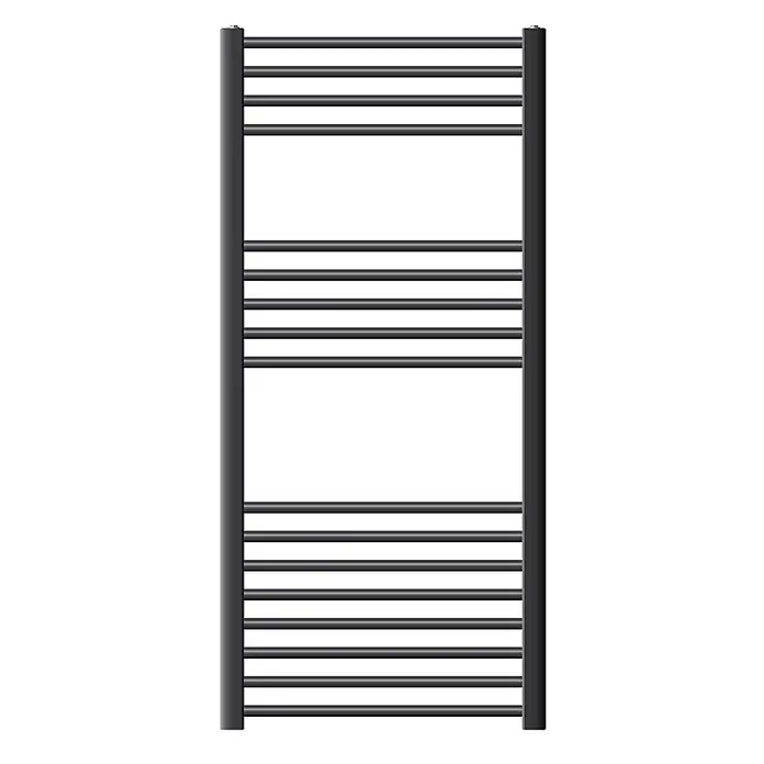 LuxeBath Badheizkörper Design Handtuchheizkörper Handtuchwärmer Seitenanschluss gerade 470 W - B x H: 60 x 120 mm, Anthrazit - Dunkelgrauer Handtuchheizkörper aus Metall mit horizontalen Stangen.
