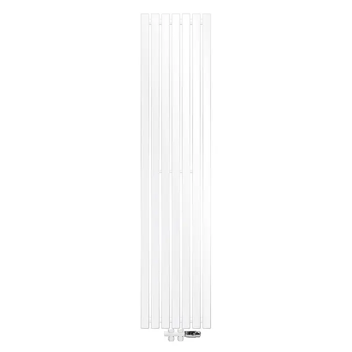 ECD Germany Badheizkörper Paneelheizkörper Handtuchwärmer mit Durchgangsform Thermostatventil - B x H: 37 x 160 mm, Weiß - Weißer vertikaler Flachheizkörper mit Bodenventilen.