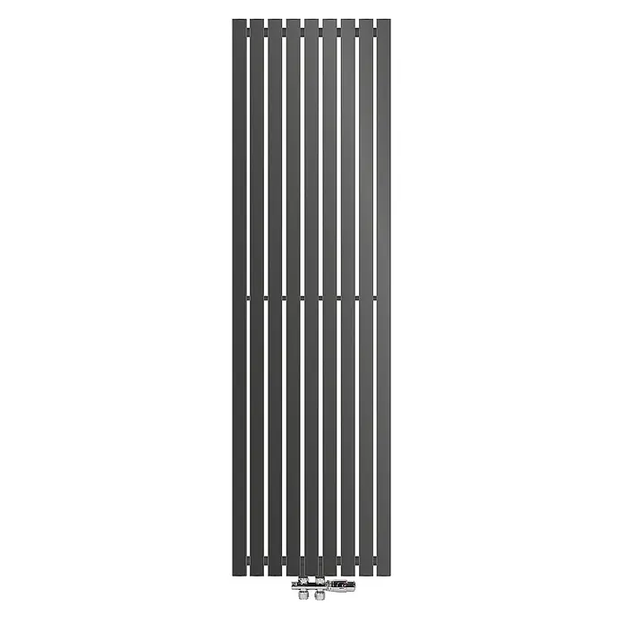 LuxeBath Badheizkörper Paneelheizkörper mit Durchgangsform Thermostatventil 480x1600 mm Anthrazit - B x H: 48 x 160 mm, Weiß - Vertikaler anthrazitfarbener Flachheizkörper mit Chromventilen.