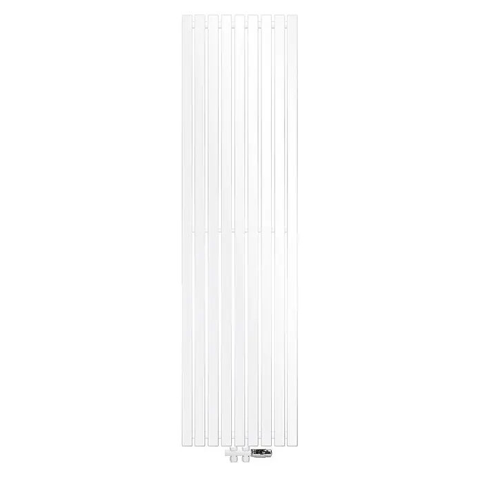 LuxeBath Badheizkörper Badheizkörper einlagig 480x1800 mm Weiß gerade 900 W - Weiß - Weißer vertikaler Flachheizkörper mit Rohranschlüssen und Thermostatventil unten.