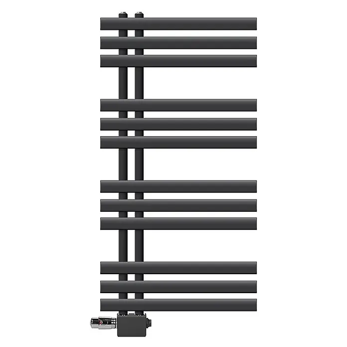 LuxeBath Badheizkörper Handtuchheizkörper Handtuchwärmer mit Universal Thermostatventil - B x H: 50 x 100 mm, Anthrazit - Dunkelgrauer Badheizkörper im Leiterdesign mit Thermostatventil.