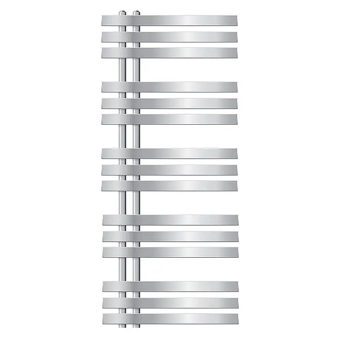 LuxeBath Badheizkörper Design Handtuchheizkörper Handtuchwärmer Mittelanschluss Radiator - B x H: 50 x 120 mm, Chrom - Silberner/verchromter Flachheizkörper mit mehreren horizontalen Stäben auf zwei vertikalen Kollektoren.