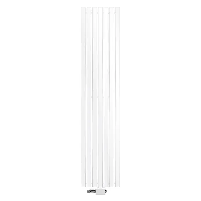 LuxeBath Badheizkörper Design Paneelheizkörper Handtuchwärmer mit Universal Thermostatventil - B x H: 37 x 180 mm, Weiß - Weißer vertikaler Paneelheizkörper mit Bodenventil.