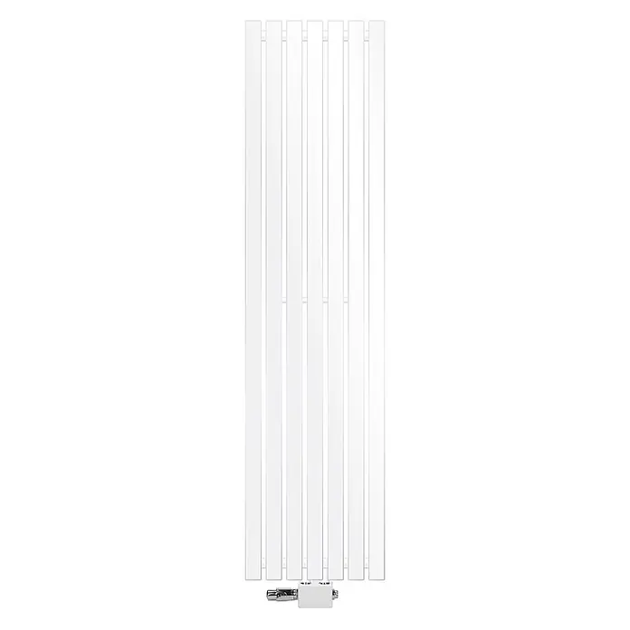 LuxeBath Badheizkörper Design Paneelheizkörper Handtuchwärmer mit Universal Thermostatventil - Weiß - Hoher, weißer Vertikalheizkörper mit einem Chromventilblock unten.