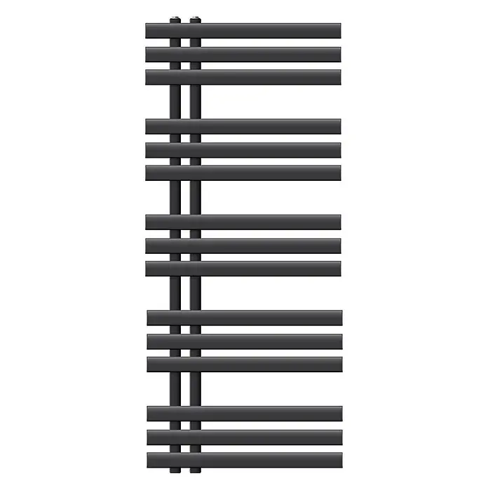LuxeBath Badheizkörper Handtuchheizkörper Handtuchwärmer Mittelanschluss 500x1200 mm Anthrazit - B x H: 50 x 120 mm, Anthrazit - Anthrazitfarbener Handtuchheizkörper mit mehreren horizontalen Stangen und zwei vertikalen Kollektoren.