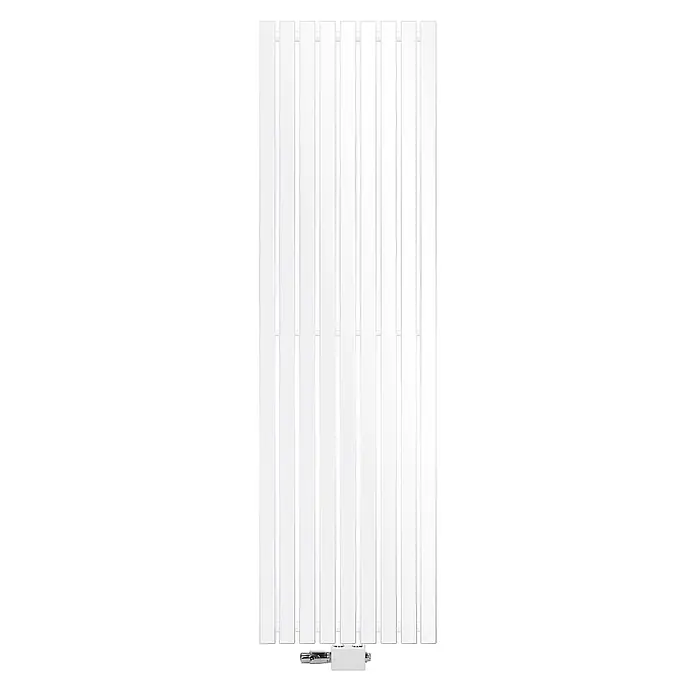 LuxeBath Badheizkörper Design Paneelheizkörper Handtuchwärmer mit Universal Thermostatventil - Weiß - Weißer vertikaler Flachheizkörper mit unterem Ventilanschluss.