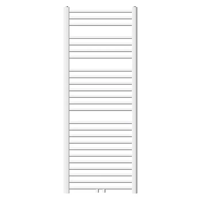 LuxeBath Badheizkörper Handtuchheizkörper Mittelanschluss gerade 600x1500 mm Weiß 660 W - Weiß - Weißer Metall-Handtuchheizkörper mit horizontalen Heizstäben und Rohrverbindungen.
