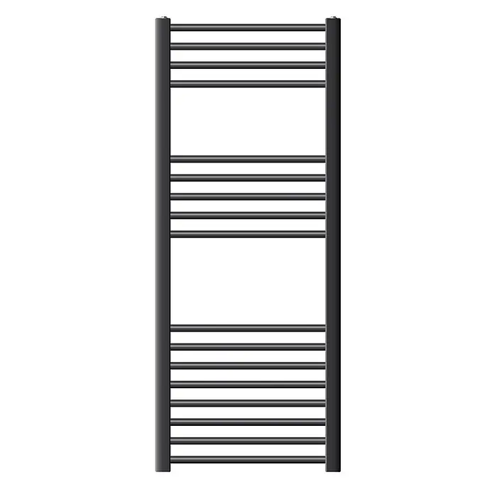 LuxeBath Badheizkörper Design Handtuchheizkörper Handtuchwärmer Seitenanschluss gerade 410 W - B x H: 50 x 120 mm, Anthrazit - Hoher, dunkelgrauer Metall-Handtuchheizkörper mit mehreren horizontalen Heizstangen zum Trocknen.