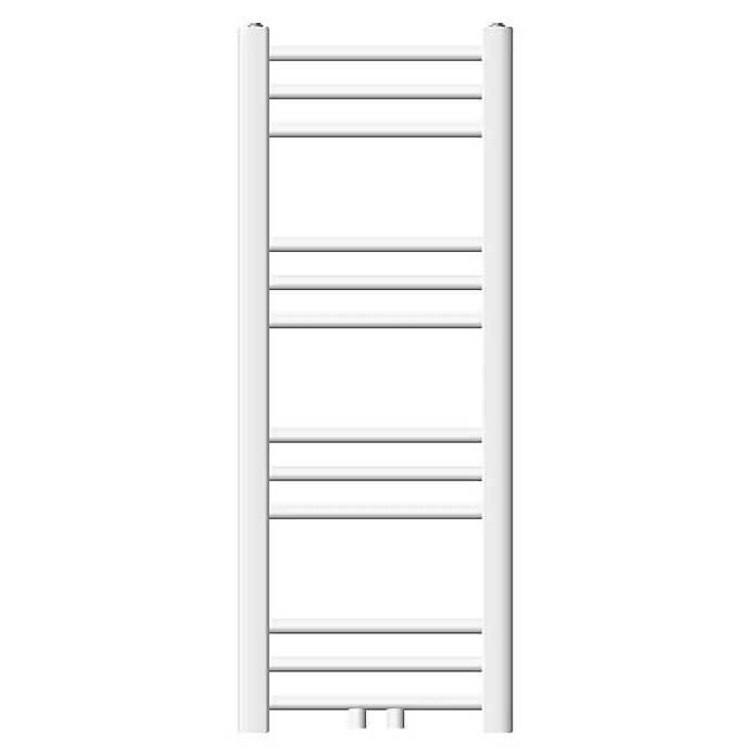 LuxeBath Badheizkörper Design Handtuchheizkörper Handtuchwärmer Mittelanschluss gerade 200 W - B x H: 30 x 80 mm, Weiß - Weißer beheizter Handtuchhalter mit mehreren horizontalen Stangen.
