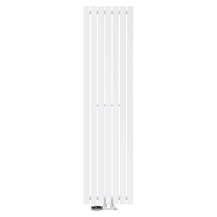 LuxeBath Badheizkörper Vertikal Paneelheizkörper Handtuchwärmer mit Eckform Thermostatventil - B x H: 37 x 140 cm, Weiß - Weißer vertikaler Paneelheizkörper mit unteren Anschlüssen.