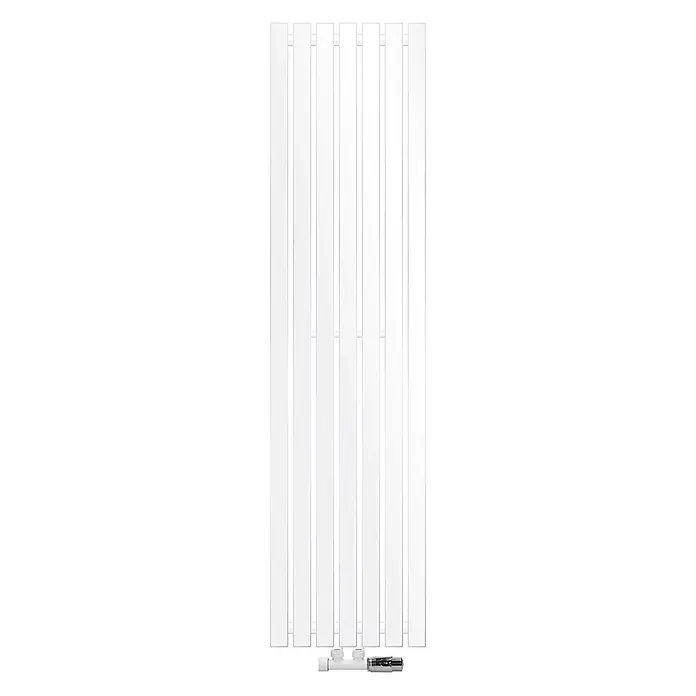 LuxeBath Badheizkörper Vertikal Paneelheizkörper Handtuchwärmer mit Eckform Thermostatventil - B x H: 37 x 140 cm, Weiß - Hoher, vertikaler weißer Paneelheizkörper mit unten montiertem weißem Ventilset.