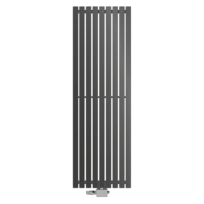 ECD Germany Badheizkörper Design Paneelheizkörper Handtuchwärmer mit Universal Thermostatventil - B x H: 48 x 140 mm, Anthrazit - Hoher anthrazitfarbener Vertikalheizkörper mit Bodenanschlussventilen, modernes Design.