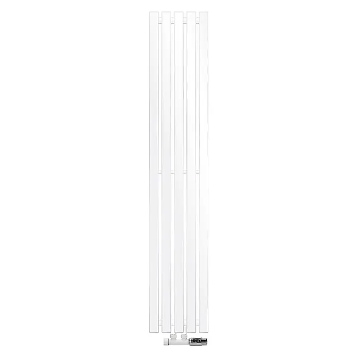 Badheizkörper 260x1400mm Weiß Mittelanschluss + Ventil Eckform -  - Weißer vertikaler Paneelheizkörper mit Bodenanschluss.