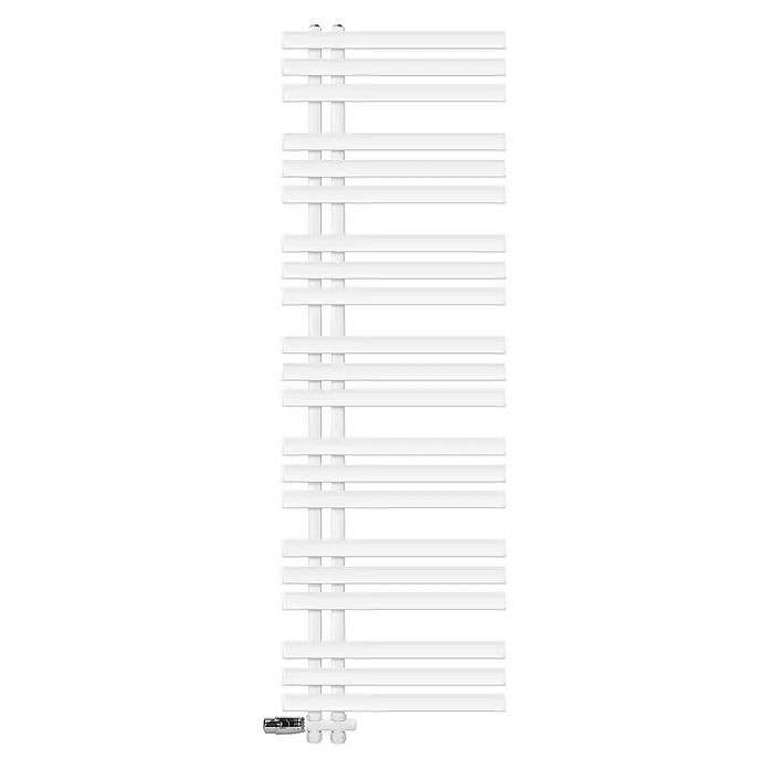 LuxeBath Badheizkörper Handtuchheizkörper Handtuchwärmer mit Durchgangsform Thermostatventil - B x H: 50 x 160 mm, Weiß - Weißer Handtuchheizkörper im Leiterdesign mit horizontalen Heizstäben und Bodenventilanschluss.