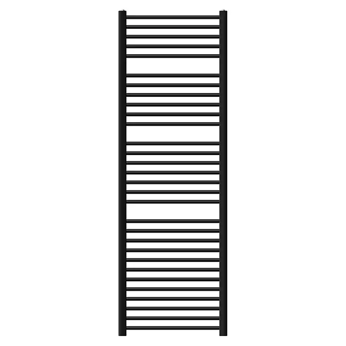 LuxeBath Badheizkörper Designheizkörper Sahara Handtuchwärmer Handtuchtrockner - B x H: 60 x 180 mm, Schwarz - Schwarzer Handtuchheizkörper mit mehreren horizontalen Stangen.