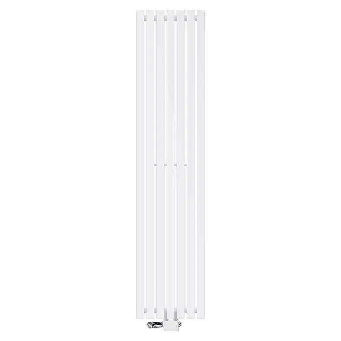 LuxeBath Badheizkörper Design Paneelheizkörper Handtuchwärmer mit Universal Thermostatventil - B x H: 37 x 160 mm, Weiß - Weißer vertikaler Flachheizkörper mit unteren Anschlüssen.