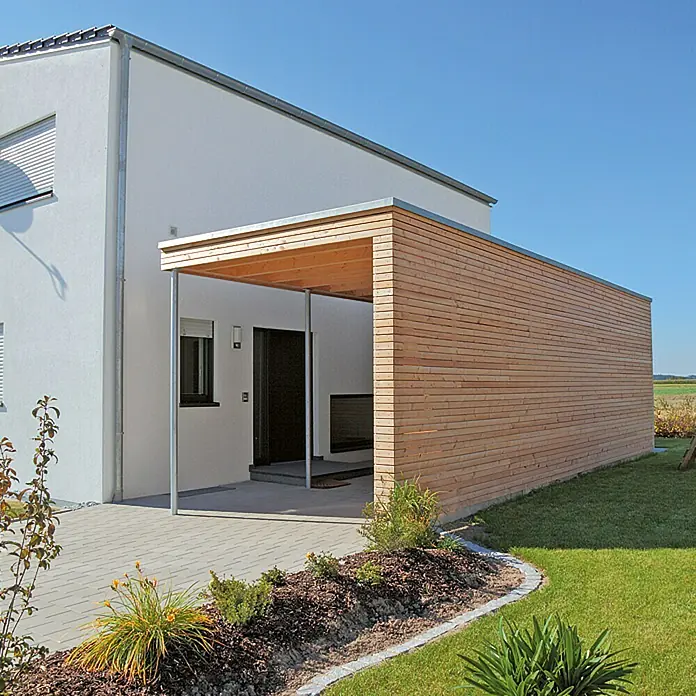 Profilholz Rhombus - 200 x 7 x 2,8 cm, Douglasie - Moderne Hausfassade mit Holzverkleidung.