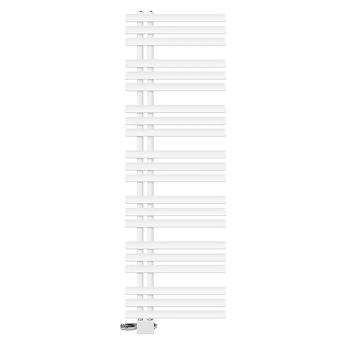 LuxeBath Badheizkörper Handtuchheizkörper Handtuchwärmer mit Universal Thermostatventil - B x H: 50 x 160 mm, Weiß - Weißer Handtuchheizkörper mit flachen horizontalen Stangen und integrierten Ventilen unten.