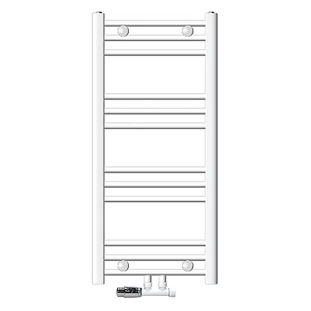 Badheizkörper 400x800mm Weiß gerade Mittel mit Ventil Eckform