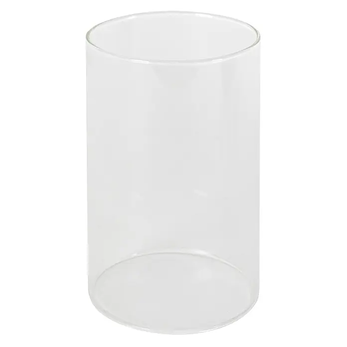 ECD Germany Deko-Tischleuchte Naturholz Metall Glas 22cm Henkel mit Kerzenhalter - L x B x H: 14 x 14 x 28 cm - Klarer Glaszylinder.