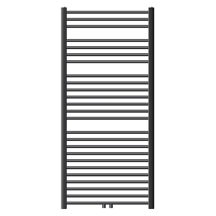 LuxeBath Badheizkörper Design Handtuchheizkörper Handtuchwärmer Mittelanschluss gebogen 800 W - Anthrazit - Schwarzer Handtuchheizkörper, rechteckiger Heizkörper mit zahlreichen Querstreben.