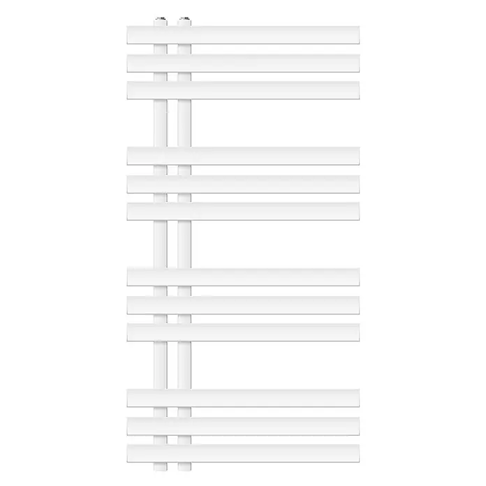 LuxeBath Badheizkörper Design Handtuchheizkörper Handtuchwärmer Mittelanschluss Radiator - B x H: 50 x 100 mm, Weiß - Weißer Handtuchwärmer mit horizontalen Stangen und vertikalen Rohren.
