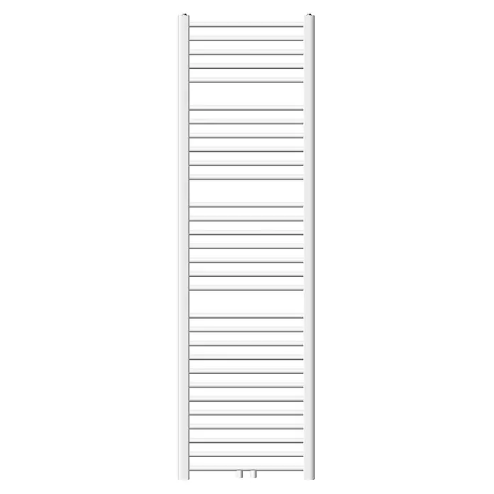 LuxeBath Badheizkörper Design Handtuchheizkörper Handtuchwärmer Mittelanschluss gerade 680 W - B x H: 50 x 180 mm, Weiß - Weißer vertikaler Handtuchheizkörper mit mehreren horizontalen Stangen.