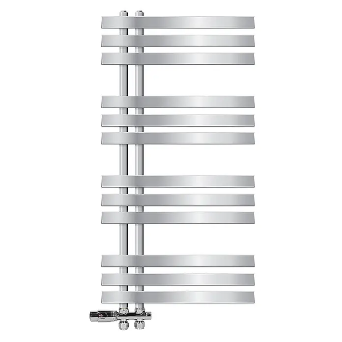 LuxeBath Badheizkörper Handtuchheizkörper Handtuchwärmer mit Durchgangsform Thermostatventil - B x H: 50 x 100 mm, Chrom - Polierter Chrom-Handtuchheizkörper mit flachen Querstreben und Bodenventil.