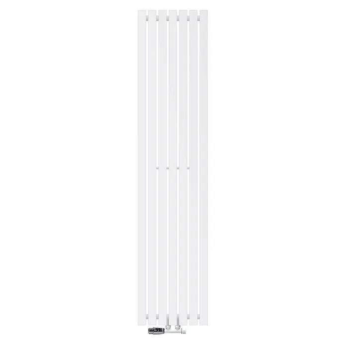 ECD Germany Badheizkörper Vertikal Paneelheizkörper Handtuchwärmer mit Eckform Thermostatventil - B x H: 37 x 160 cm, Weiß - Weißer vertikaler Flachheizkörper mit Chrom-Bodenanschlüssen.