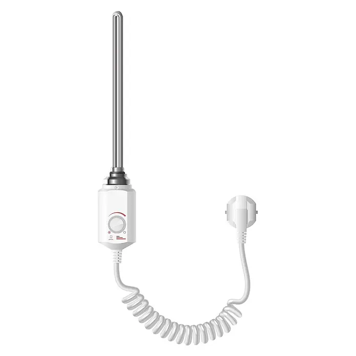 LuxeBath Austauschheizkörper Elektroheizstab mit Stecker Weiß Heizpatrone Heizelemente 900W - B x H: 4,5 x 4,5 mm - Weißes elektrisches Heizelement mit Silberstab, einstellbarem Thermostat und Spiralkabel mit Stecker.