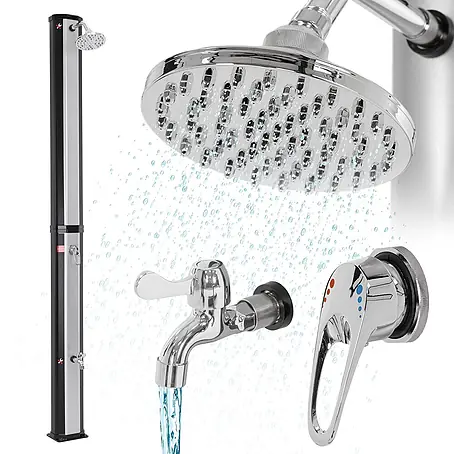 ECD Germany  Solardusche 35L Eckig mit Fußdusche und Regenduschkopf warmes Wasser