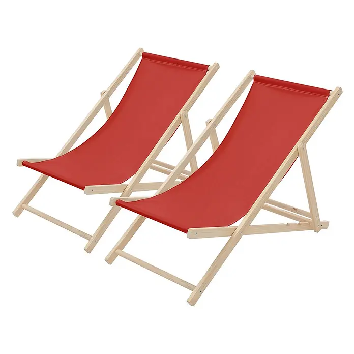 ECD Germany Garten-Liegestuhl 2er Set Sonnenliege Rot Klappliegestuhl Relaxliege - 2 Stk., Holz, Polyester, Rot, Braun - Zwei verstellbare Strandstühle aus rotem Stoff und Naturholz.