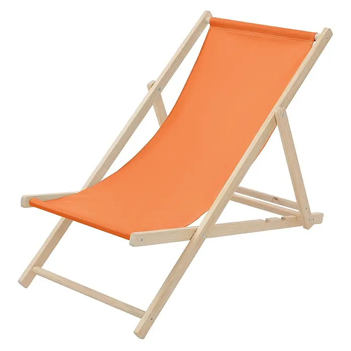 ECD Germany Garten-Liegestuhl Sonnenliege Orange Klappliegestuhl Relaxliege - 1 Stk., Holz, Polyester, Orange, Braun - Verstellbarer Strandstuhl mit orangefarbenem Stoff und hellem Holzrahmen.