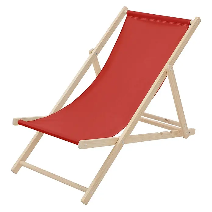 ECD Germany Garten-Liegestuhl Sonnenliege Rot Klappliegestuhl Relaxliege - 1 Stk., Holz, Polyester, Rot, Braun - Roter Liegestuhl aus Segeltuch mit hellem Holzrahmen, teilweise zurückgelehnt.