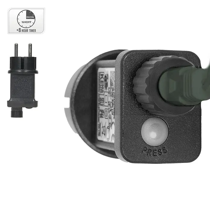 ECD Germany LED-Lichterkette 1800 LEDs Bunt 36m für Innen & Außen IP44 - Außen, Lichtfarbe: Mehrfarbig, Anzahl Leuchtmittel: 1.800 Stk., Netzbetrieben - Schwarzer Netzadapter mit Eurostecker, grünem Kabel und Steuereinheit mit 8-Stunden-Timer und 'PRESS'-Taste.
