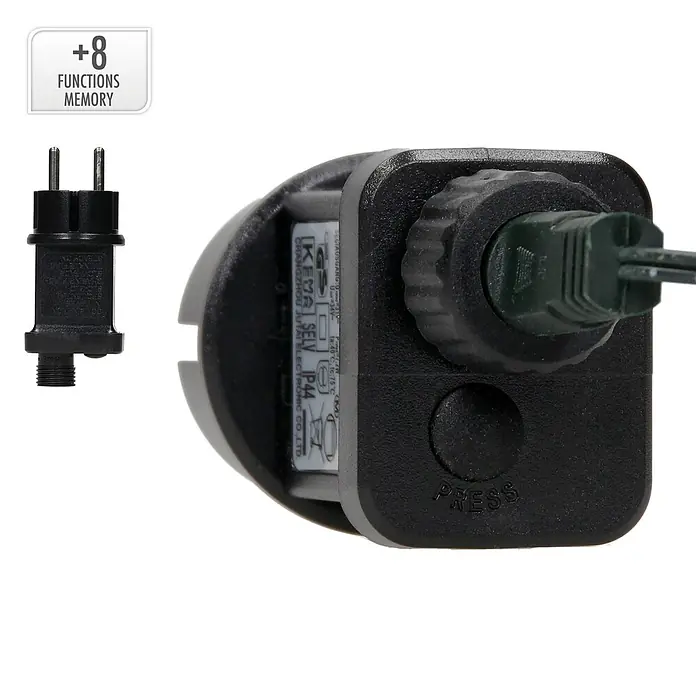 ECD Germany LED-Lichterkette 1200 LEDs 24m für Innen & Außen IP44 Kaltweiß - Außen, Lichtfarbe: Warmweiß, Anzahl Leuchtmittel: 1.200 Stk., Netzbetrieben - Schwarzer Kunststoff-Netzadapter/Controller mit 2-poligem Stecker und 'PRESS'-Taste. Bietet 8 Funktionen mit Speicher.
