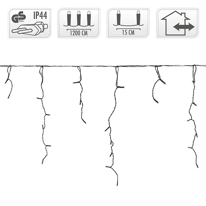ECD Germany LED-Lichtervorhang 360 LEDs 12m für Innen & Außen IP44 Kaltweiß - Innen, 1.200 cm, Kaltweiß, 360 Stk., Netzbetrieben - Schwarze LED-Lichterkette Eiszapfen-Design, weiße Glühbirnen, IP44, 1200 cm lang, 15 cm Eiszapfen-Abstand, für innen/außen.