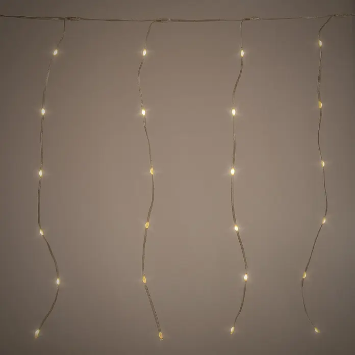 ECD Germany LED-Lichtervorhang 120 LEDs 3m für Innen & Außen IP44 Warmweiß - Innen, Warmweiß, 120 Stk., Netzbetrieben - Warmweiße LED-Lichterkette mit kleinen Leuchten an dünnen Drähten, vertikal hängend.