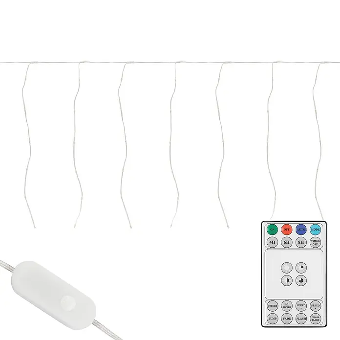 ECD Germany LED-Lichtervorhang 120 LEDs 3m für Innen & Außen IP44 Warmweiß - Innen, Warmweiß, 120 Stk., Netzbetrieben - Weiße LED-Lichterkette mit kleinen LEDs, weißem Inline-Schalter und Fernbedienung für verschiedene Modi.