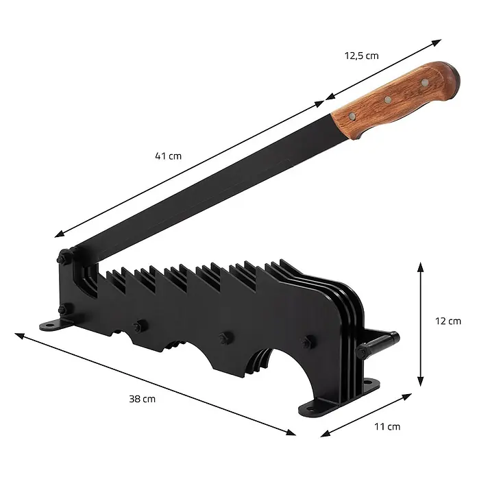 ECD Germany Holzspalter Brennholzspalter schwarz, Anzündspalter zur Wandmontage Spanmesser -  - Schwarzer manueller Holzspalter aus Metall mit Holzgriff und Maßen. Hebelarm 41cm, Basis 38x11x12cm.