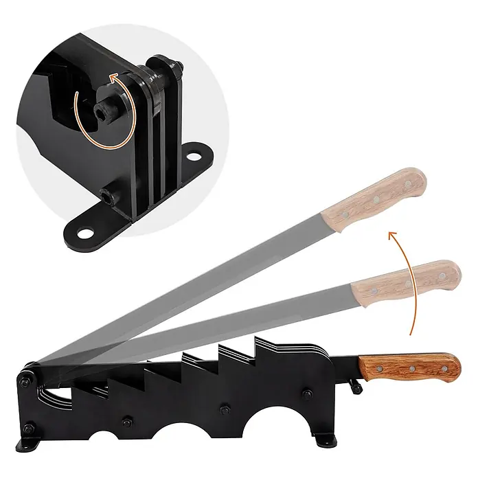 ECD Germany Holzspalter Brennholzspalter schwarz, Anzündspalter zur Wandmontage Spanmesser -  - Schwarzer Metall-Handschneider mit Holzgriffmesser, der seine schwenkende Schneidbewegung über festen Führungen zeigt.