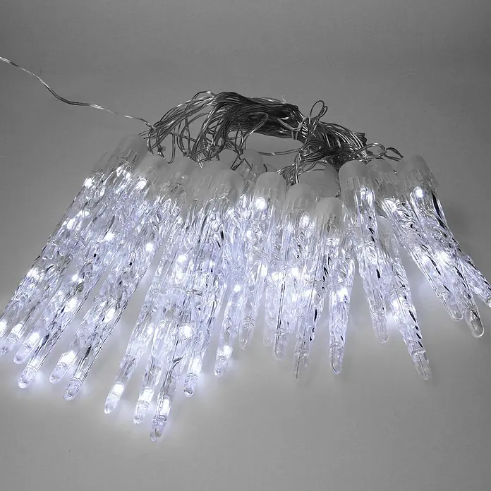 ECD Germany LED-Lichterkette 72 LEDs 6,9m für Innen & Außen IP44 Kaltweiß - Außen, Lichtfarbe: Kaltweiß, Anzahl Leuchtmittel: 72 Stk., Netzbetrieben - Klare Eiszapfen-Lichterkette aus Kunststoff mit hellweißen LEDs, gebündelt.