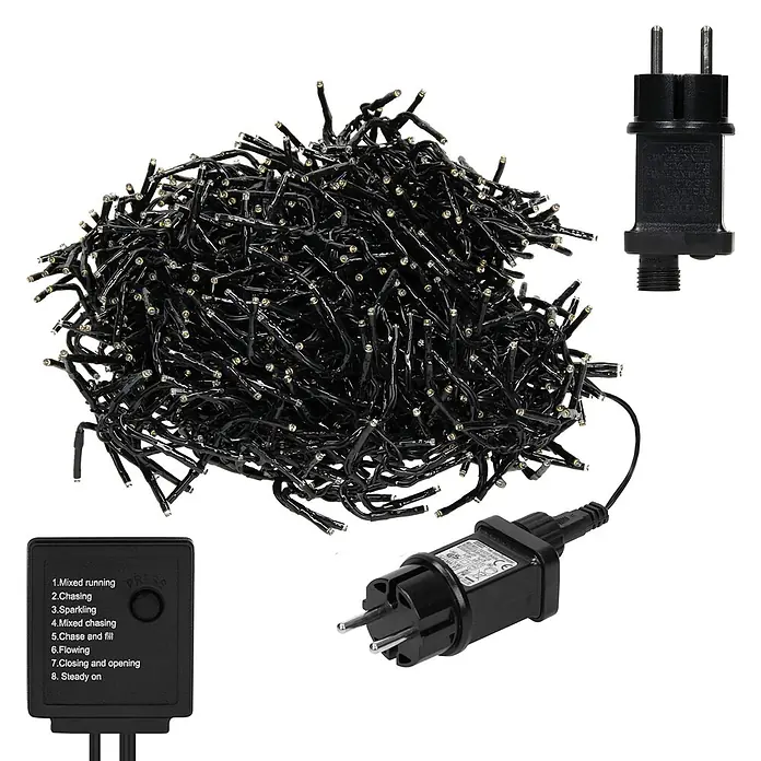 ECD Germany LED-Lichtervorhang Cluster 480 LEDs 0,6-1m für Innen & Außen IP44 Warmweiß - Innen, 200 cm, Warmweiß, 480 Stk., Netzbetrieben - Schwarze LED-Lichterkette mit Steuerbox (8 Modi) und Netzteil.