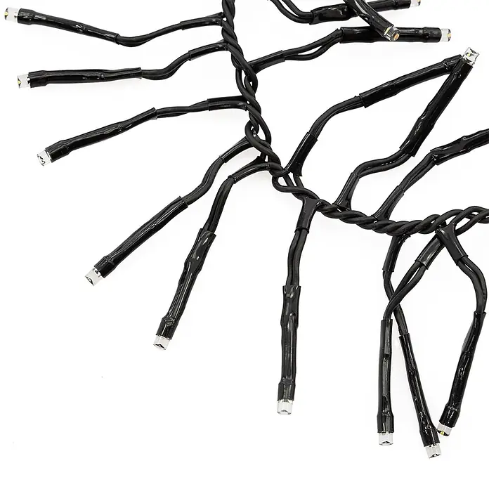 ECD Germany LED-Lichtervorhang Cluster 480 LEDs 0,6-1m für Innen & Außen IP44 Warmweiß - Innen, 200 cm, Warmweiß, 480 Stk., Netzbetrieben - Schwarze LED-Lichterkette mit kleinen klaren Birnen und verzweigten Kabeln.