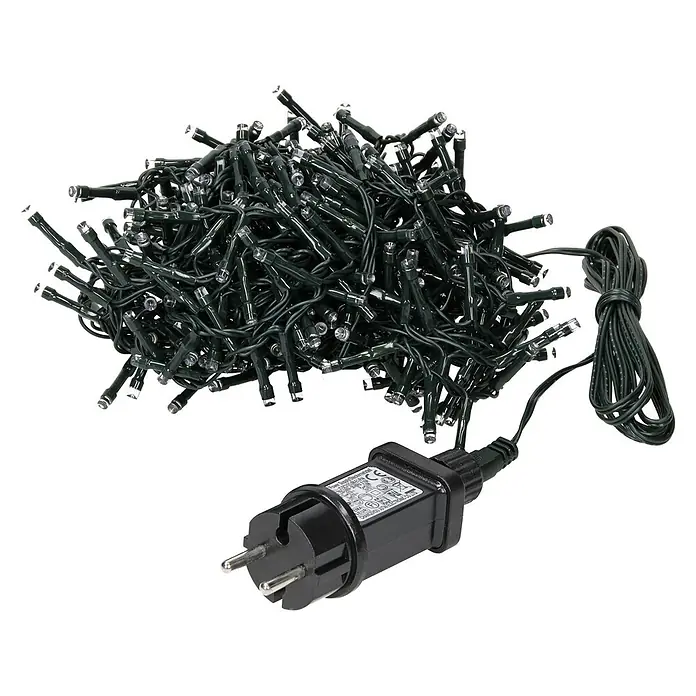 ECD Germany LED-Lichtervorhang 180 LEDs 6m für Innen & Außen IP44 Kaltweiß - Innen, 600 cm, Kaltweiß, 180 Stk., Netzbetrieben - Dunkelgrüne LED-Lichterkette mit klaren Birnen und schwarzem Netzstecker, zusammengebündelt.
