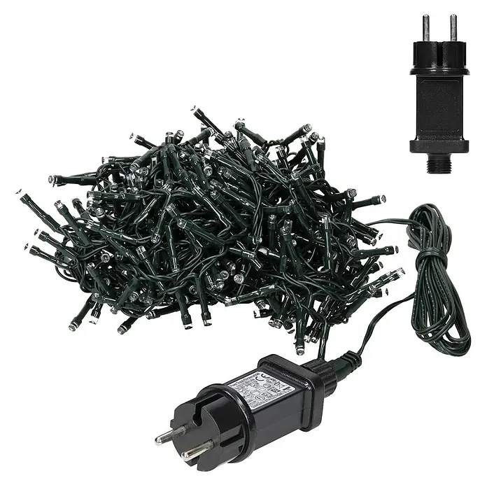 ECD Germany LED-Lichtervorhang 180 LEDs 6m für Innen & Außen IP44 Kaltweiß - Innen, 600 cm, Kaltweiß, 180 Stk., Netzbetrieben - Grüne LED Lichterkette mit klaren Birnen, Eurostecker-Netzteil und schwarzem Steckerteil.